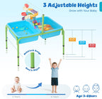 FUNLIO Mesa de agua de arena para niños pequeños, mesa sensorial 4 en 1 de altura ajustable para edades de 3 a 6 años, 2 contenedores de almacenamiento, panel acrílico y 16 accesorios, uso en