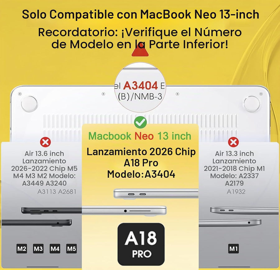 Mektron Funda para MacBook Neo 2026 de 13 pulgadas A18 Pro chip A34...