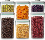 Juego de recipientes herméticos Pop para almacenamiento de alimentos con tapas, 6 piezas apilables con apertura de un botón, recipientes para alimentos para organización y almacenamiento de despensa