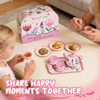 Juego de fiesta de té floral para niñas pequeñas de 3 a 6 años, juego de 15 piezas de juguetes de cocina de simulación con tetera, tazas, platos y estuche de almacenamiento, juego de