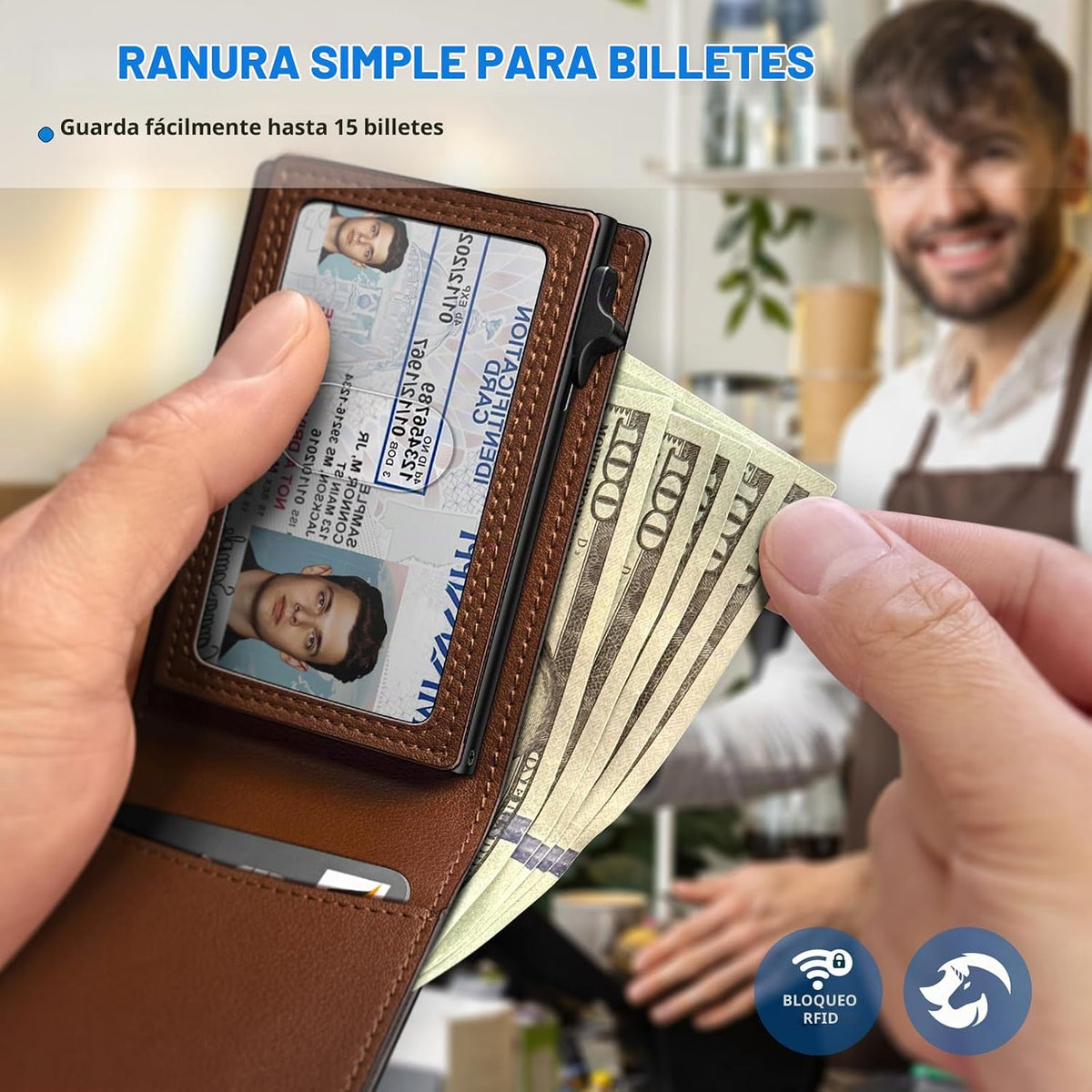 Cartera para hombre, tarjetero desplegable delgado con bloqueo RFID, billetera plegable minimalista con 9 ranuras para tarjetas, ventana de identificación y bolsillo para efectivo, funda de
