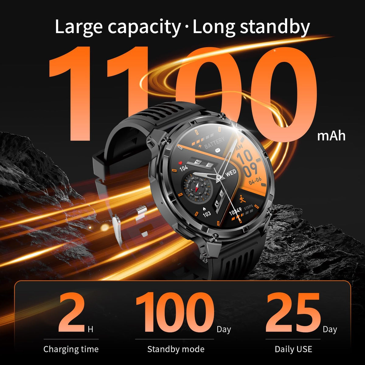 Reloj inteligente para hombre para teléfonos Android y iPhone, relojes inteligentes deportivos militares para hombres, reloj de seguimiento de actividad física con linterna/brújula/impermeable/batería