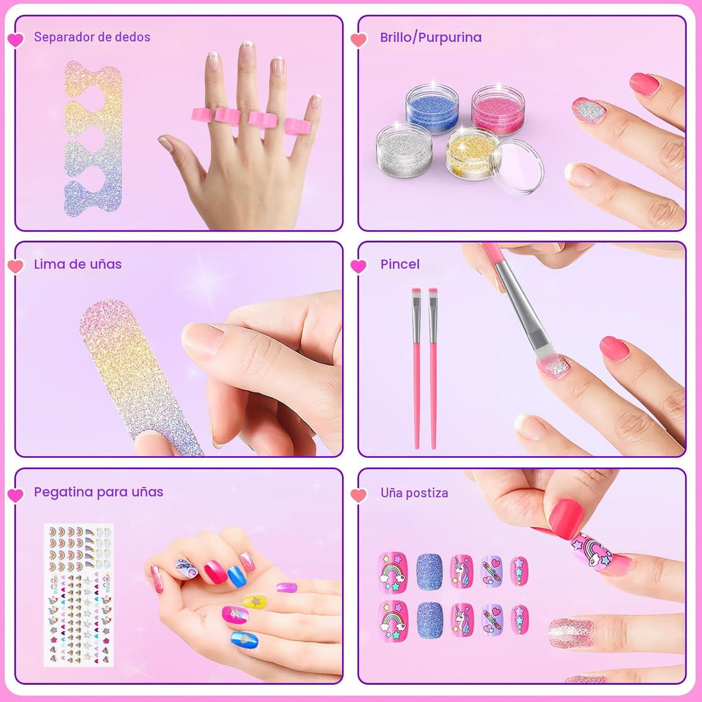 Juego de esmaltes de uñas para niñas, no tóxico, de secado rápido, con secador de uñas y esmalte de uñas despegable, juguetes de regalo ideal para niñas de 6 a 12 años