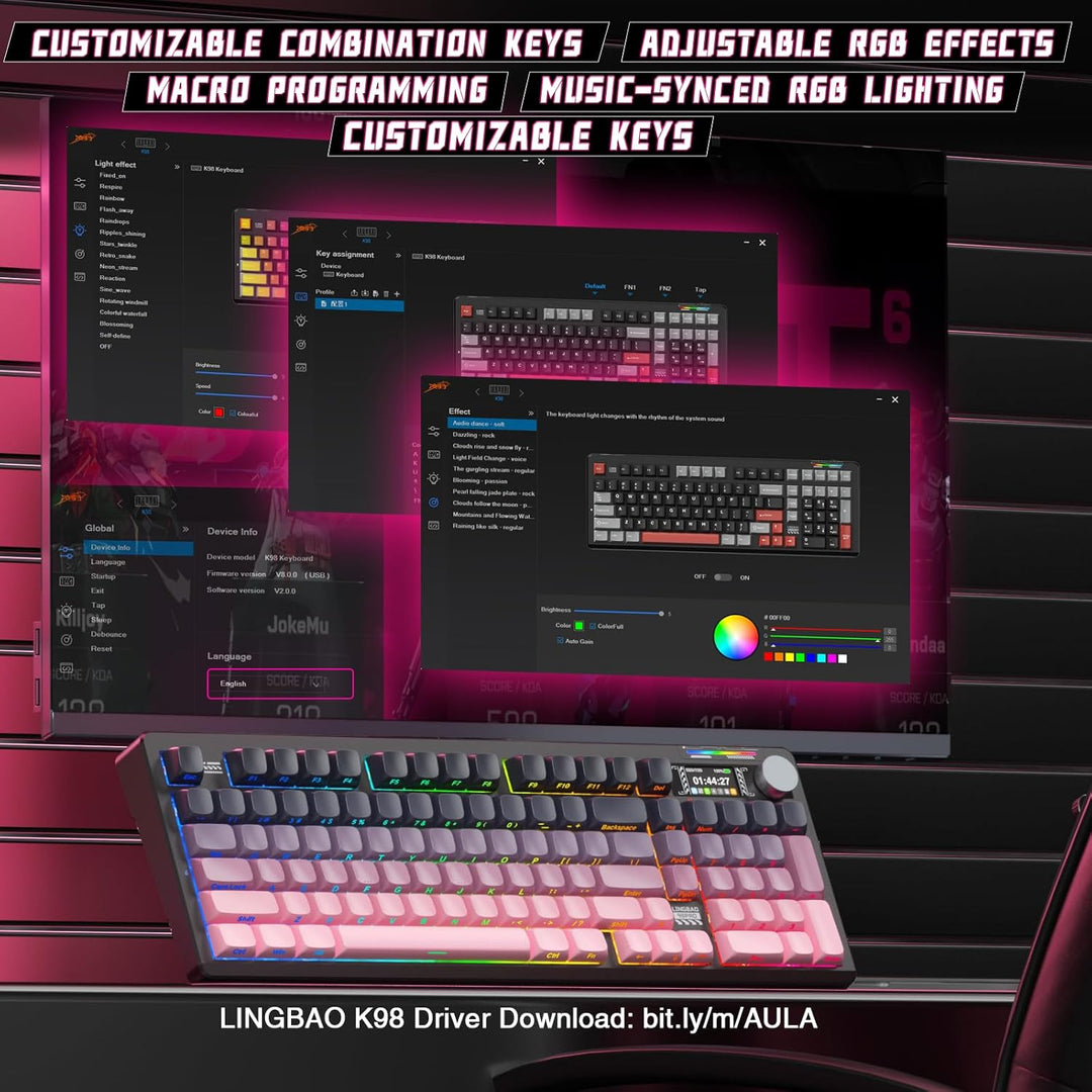 LINGBAO K98 PRO Teclado mecánico inalámbrico, con pantalla y perill...