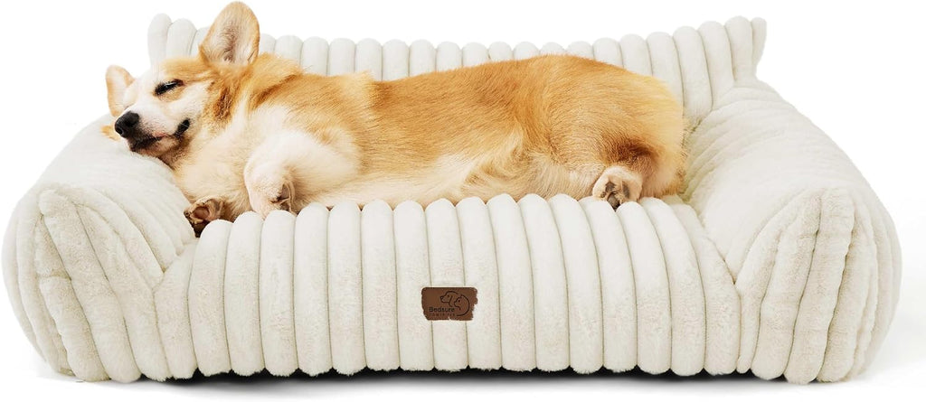 Bedsure ComfyFleece® se muestra en la televisión, lindo sofá para perros medianos, 36 pulgadas, color crema