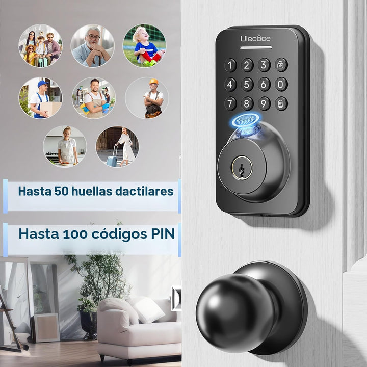 Ulecoce Cerradura de cerrojo con teclado de huellas dactilares con...