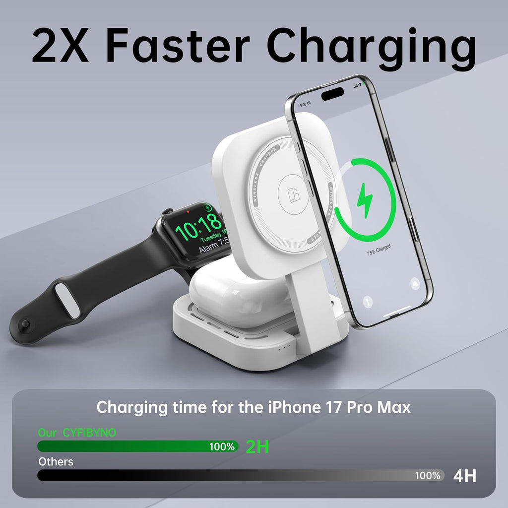 Mini estación de carga plegable 3 en 1 para dispositivos Apple, soporte de cargador inalámbrico para Magsafe para iPhone 17/Air/16/15/14/13/12, serie Apple Watch, AirPods pro/2/3/4, regalos para