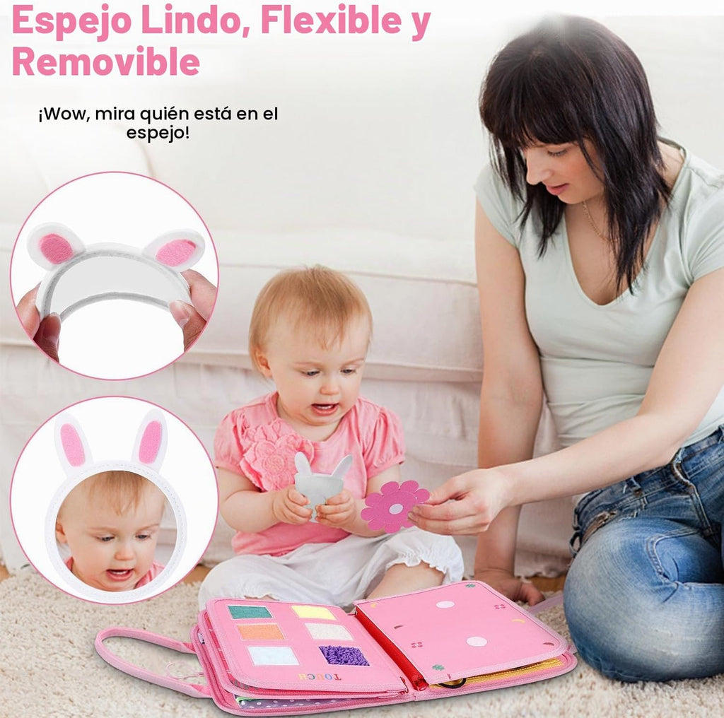 Tabla de actividades de viaje, juguete sensorial de viaje, regalos para niñas y niños, juguetes Montessori para aprender habilidades motoras finas, actividades educativas, libro ocupado para avión (rosa)