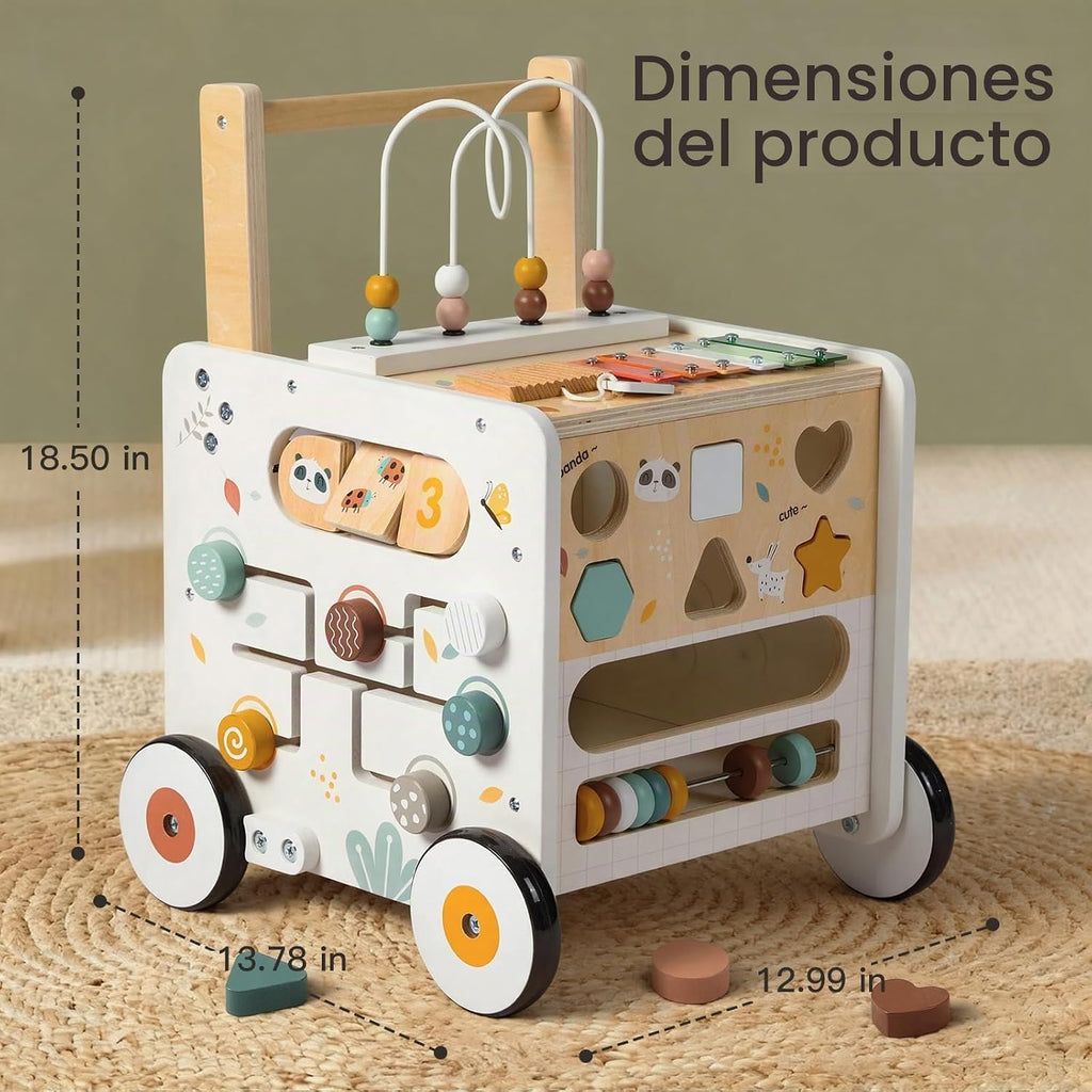Wooden Baby Walker, Activity Cube Push Walker para Boys y Girls, Toddler Montessori Learning a Walk Toy con Adjustable Speed