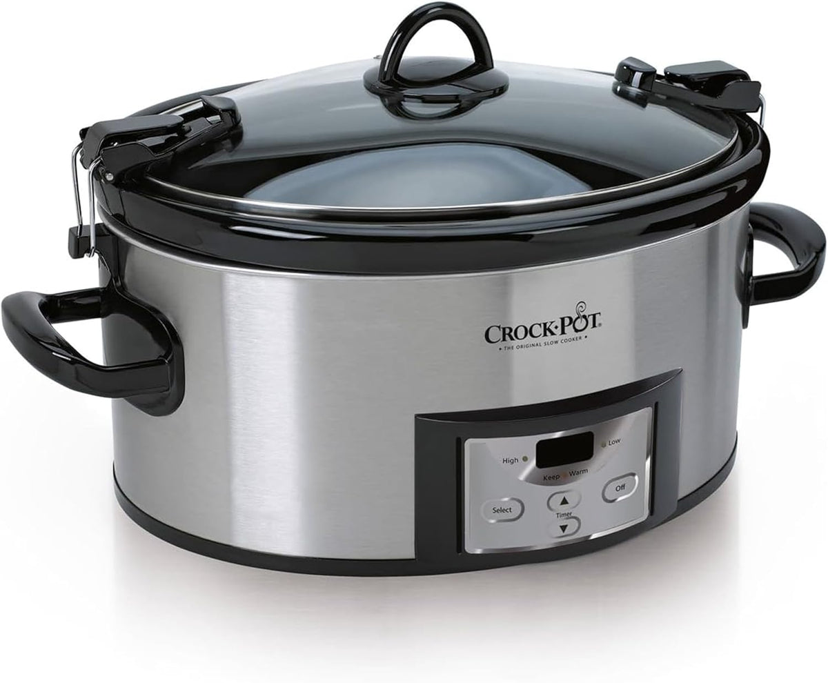 Crock-Pot Cook & Carry - Olla de cocción lenta programable de 6 cuartos de galón con temporizador digital de acero inoxidable (CPSCVC60LL-S) paquete de 1