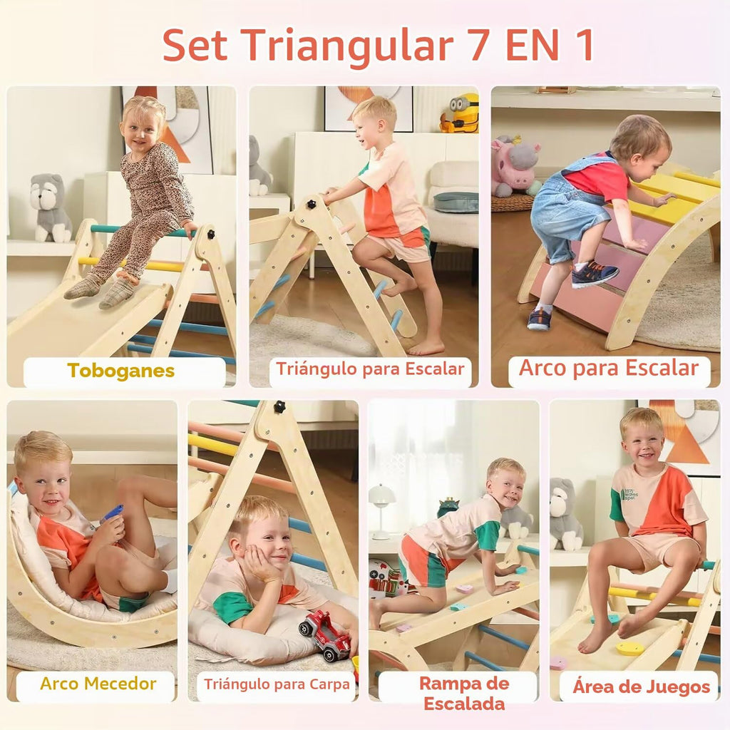 Pikler - Juego de triángulos con cojín, 7 en 1, juguetes de escalada para interiores