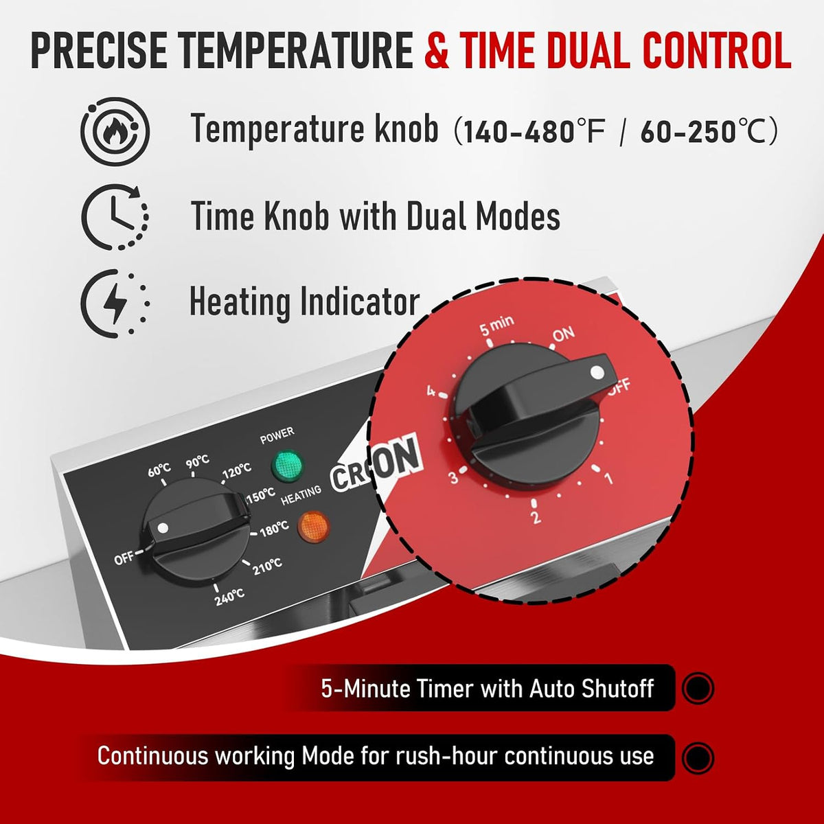 CROSSON Máquina para hacer gofres comercial cuadrada, rotativa profesional belga, máquina giratoria de placa antiadherente de 180 ° con control de temperatura y tiempo para restaurante, panaderías
