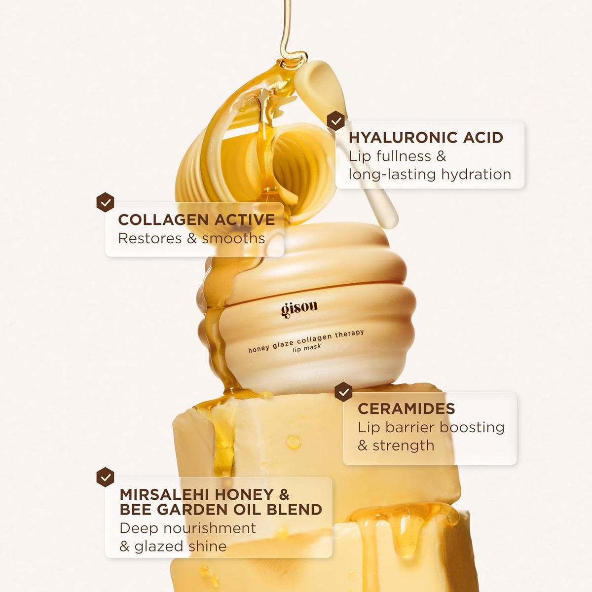 Gisou Honey Glaze - Máscara de labios con terapia de colágeno, hidr...