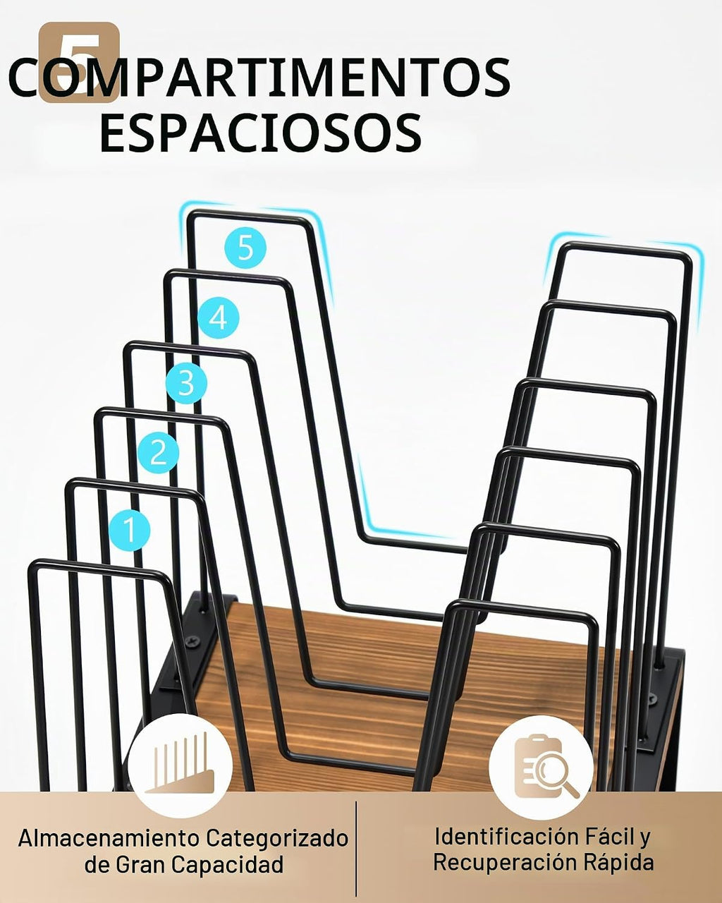 HULISEN Organizador de escritorio inclinado para archivos, soporte de carpetas de escritorio de 5 secciones