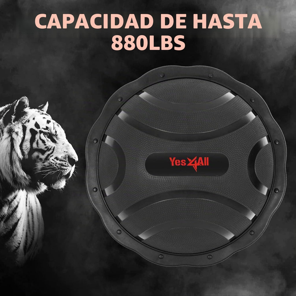 Balón entrenador Half Balance con banda de resistencia y balón de pilates (Azul/Negro)