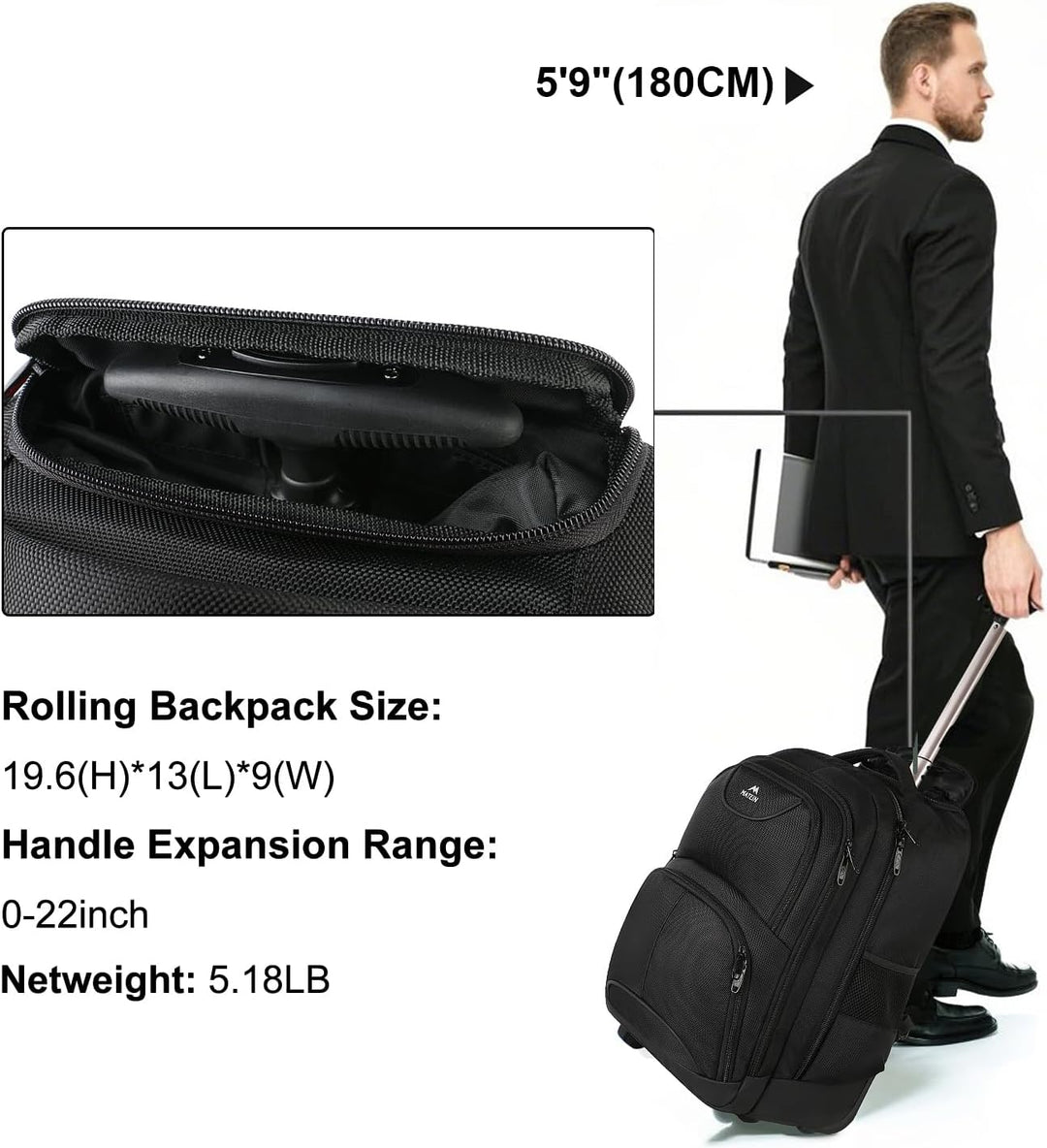 MATEIN - Mochila con ruedas, mochila para laptop de 17 pulgadas res...