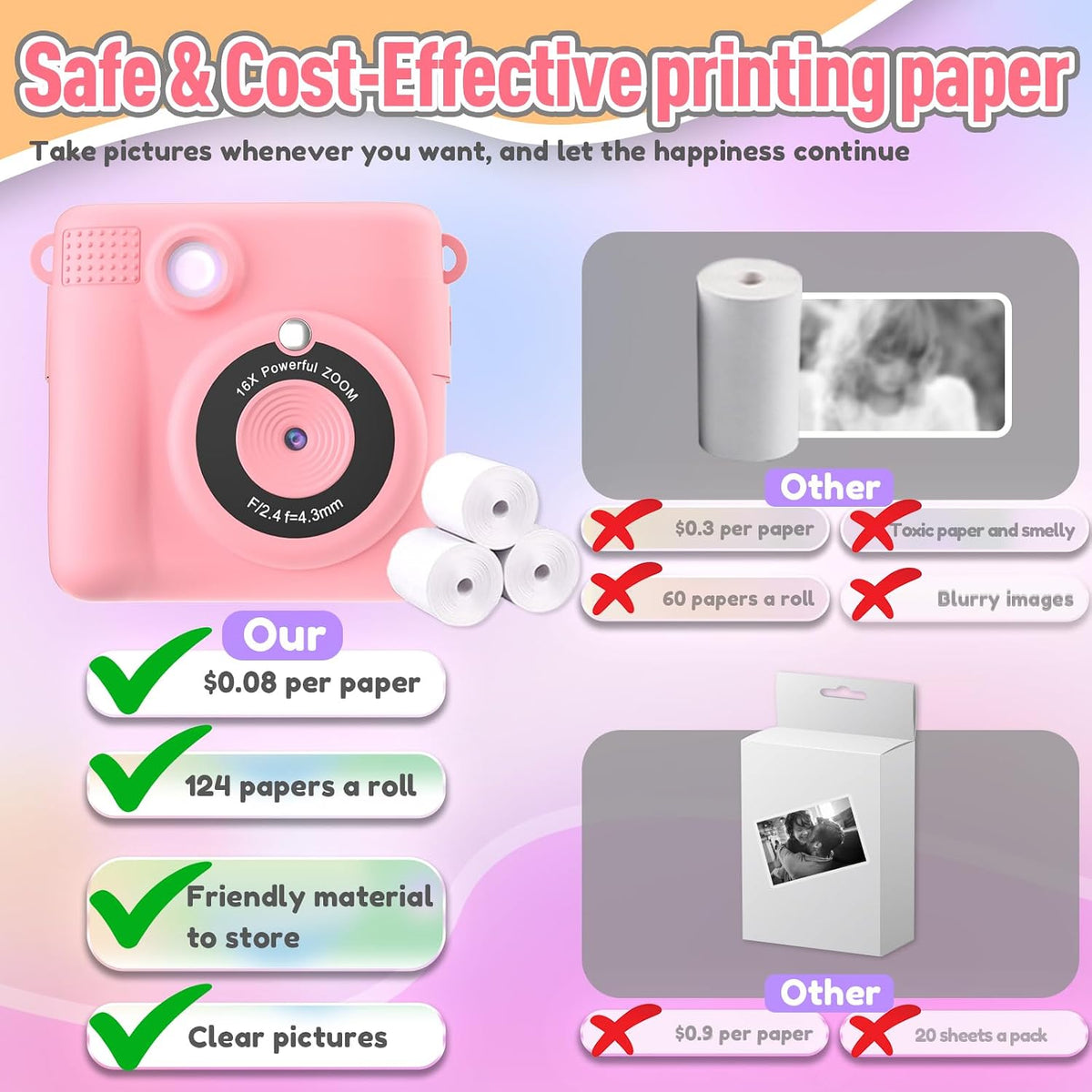 ESOXOFFORE Cámara de impresión instantánea para niños, regalos de c...