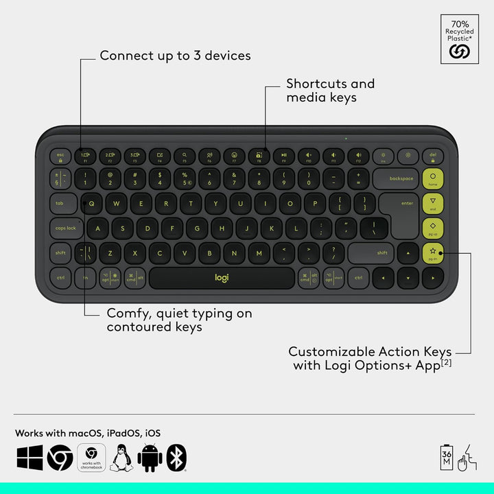 Logitech POP ICON Combo, combo de teclado y mouse Bluetooth, escrit...