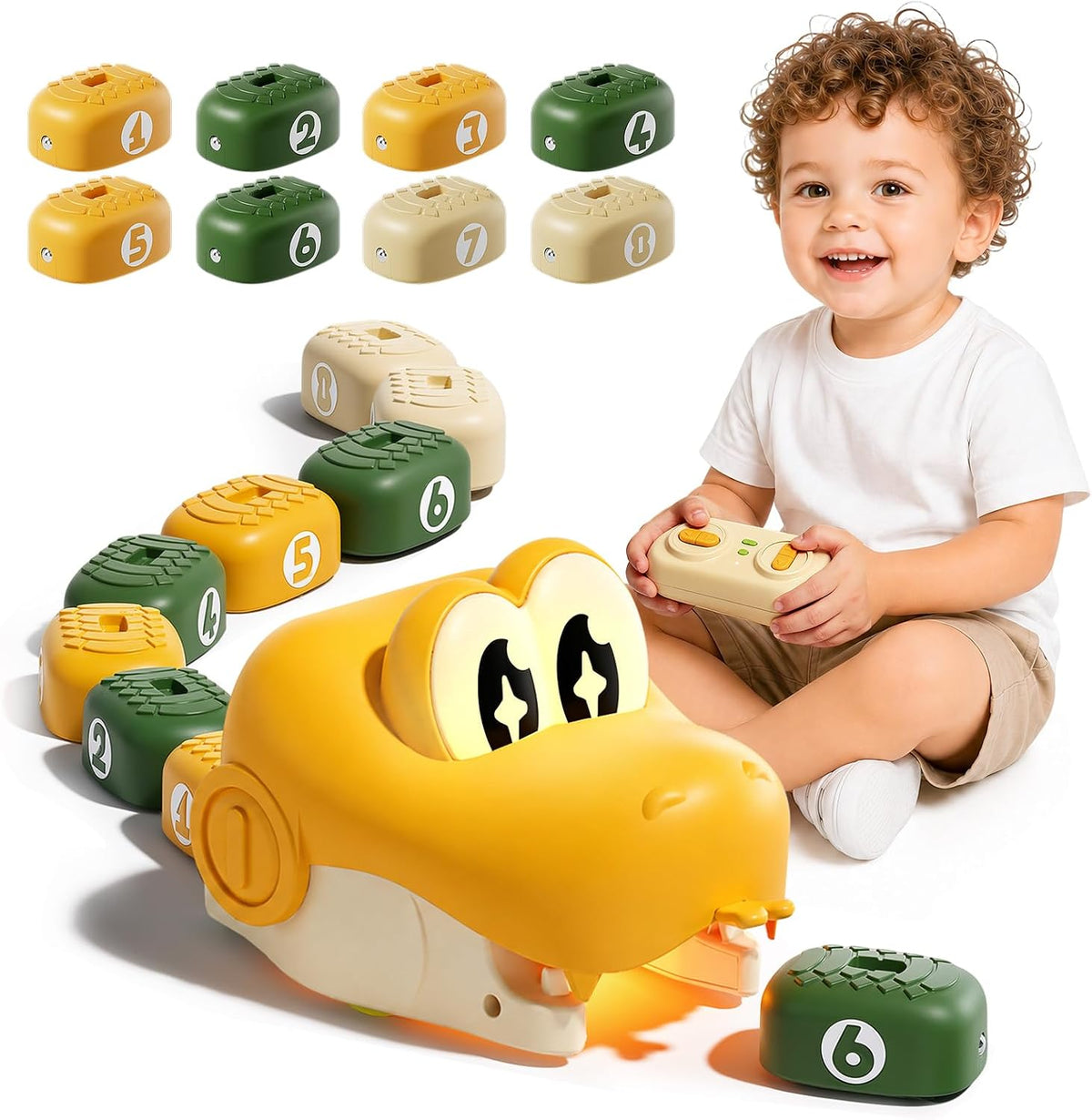 Rc Snake Eating Toys For Kids 6-12, 8 bloques magnéticos de tren de riel