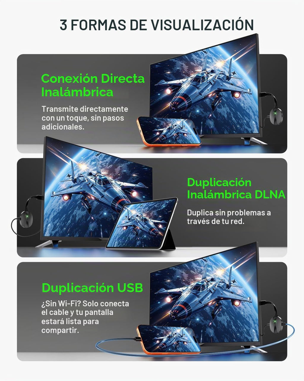 AIMIBO Adaptador de pantalla inalámbrico 4K verdadero 2.4G+5G a 60Hz Plug