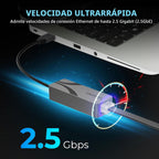 SABRENT Adaptador USB 3.0 a 2.5 Gigabit Ethernet – Adaptador de Red USB-A a 2.5GbE, Carcasa de Aluminio, Plug-and-Play, Retrocompatible con 10/100/1000/2500 Mbps, Alimentado por Bus (NT-UA25)
