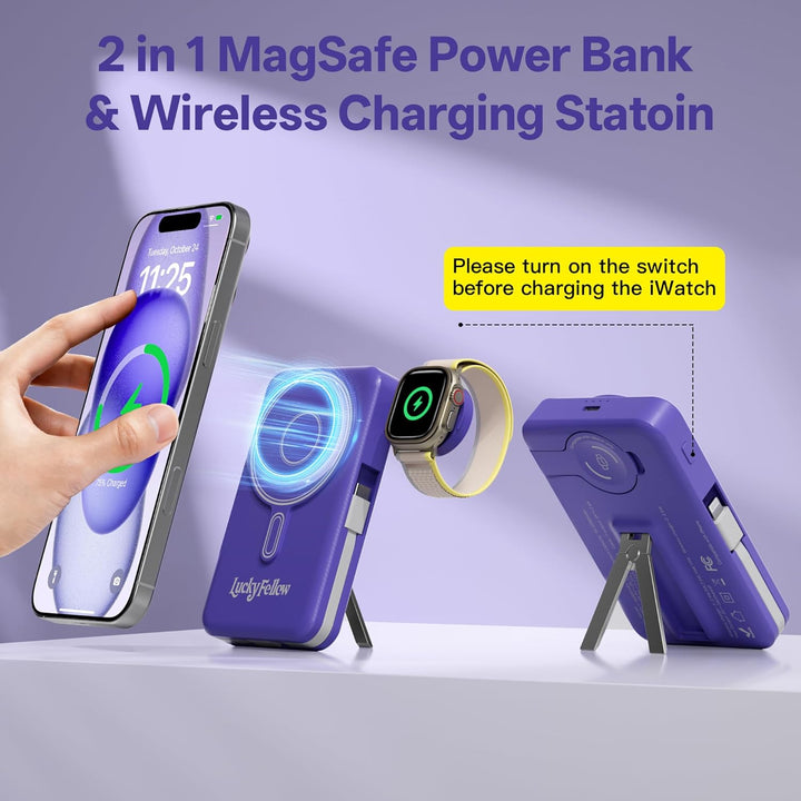 Cargador Portátil Magnético con Cables Integrados, Estación de Carg...