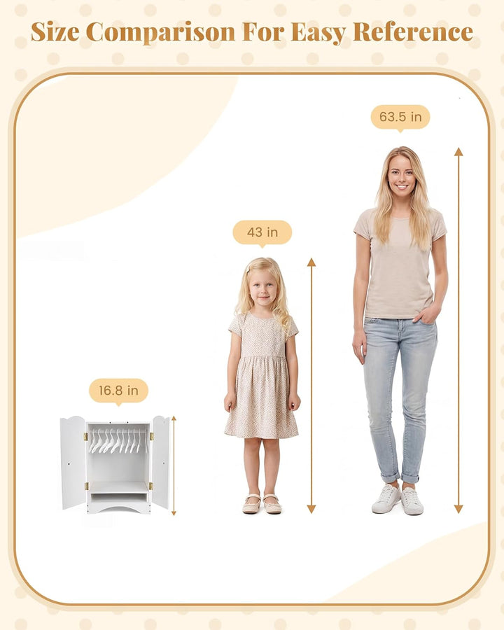 Armario de madera para muñecas de bebé con 10 perchas y estante, ar...