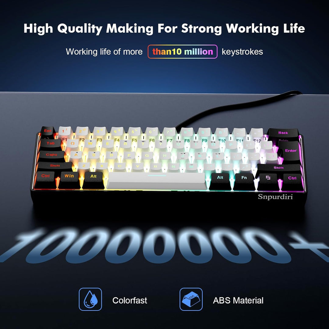 Snpurdiri - Teclado RGB de 60 % con cable, retroiluminado, ultracom...