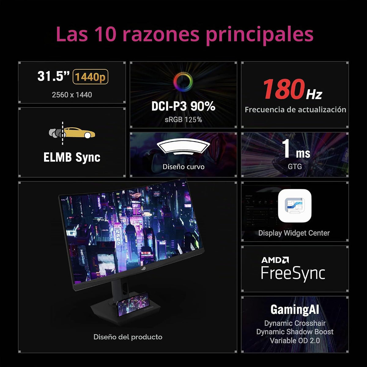 ASUS ROG Strix 32\u201D 1440P USB-C Monitor curvo HDR para juegos (...