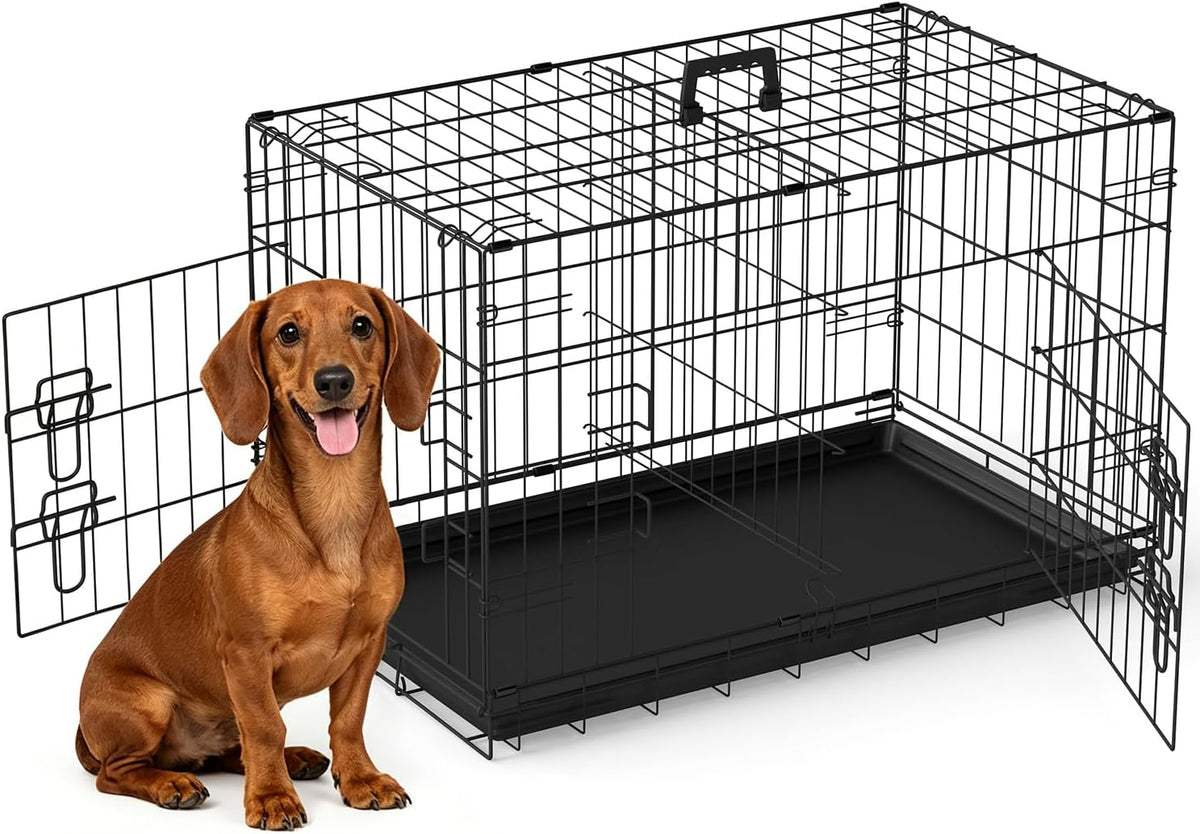 FDW Jaula de metal plegable para perros de 30 pulgadas | Negro | Jaula para