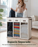 SOLEDI Cesta de lavandería de 3 secciones de 200 litros con tapa, cesta de ropa sucia extragrande con asas resistentes para lavandería y dormitorio, organizador duradero para clasificar la ropa sucia