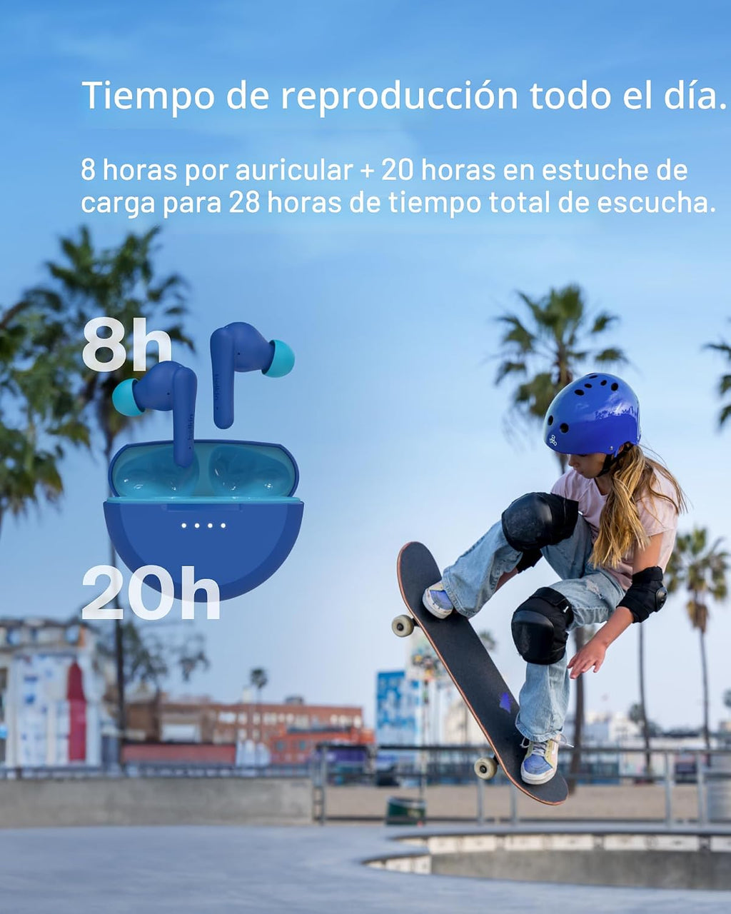 Belkin SoundForm Nano 2 Auriculares Bluetooth para niños con micrófono integrado, batería de 28 horas, volumen seguro de 85 dB, resistencia al agua IPX5 - Auriculares Bluetooth para niños para iPhone