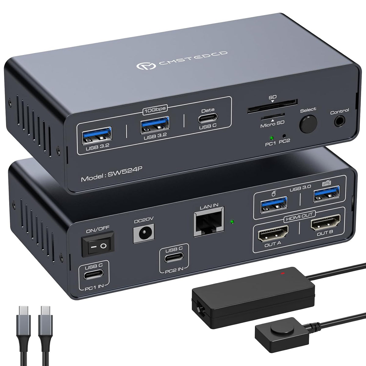 Conmutador KVM 2 monitores 2 computadoras, estación de acoplamiento KVM USB-C para 2 portátiles, monitor dual HDMI KVM con Thunderbolt 4 y EDID, 4K @60Hz/2K a 120Hz, 100W PD, 10Gbps USB