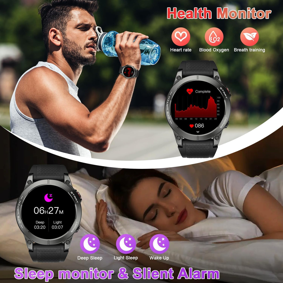 Reloj inteligente para hombre, rastreador de actividad física, GPS: relojes inteligentes militares para Android/iPhone Gps Watch 1.43 "AMOLED Hacer respuesta llamada Correr Relojes digitales para hombre, compatible con Samsung, monitor de corazón