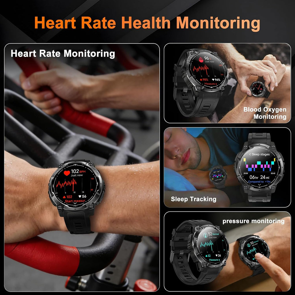 Reloj inteligente militar resistente para hombre con GPS, reloj AMOLED de seguimiento de fitness de 1.43 pulgadas con llamada Bluetooth, linterna/brújula, más de 170 modos deportivos, impermeable, reloj inteligente para hombre para Android iPhone
