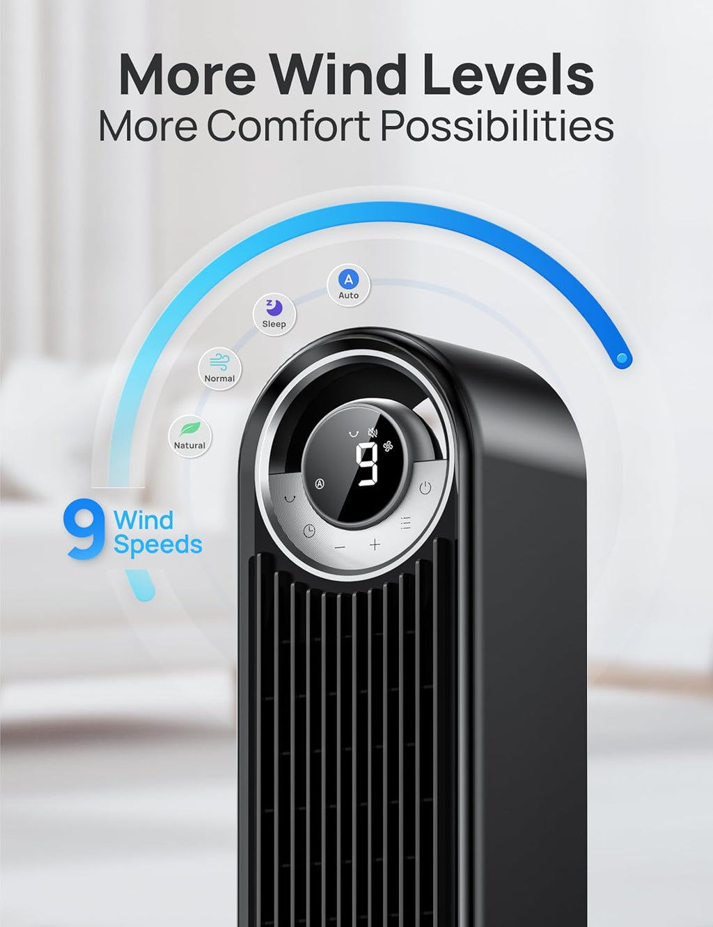 DREO Ventilador de torre para dormitorio, velocidad de CC mejorada...