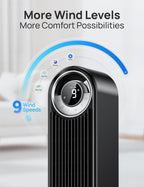 DREO Ventilador de torre para dormitorio, velocidad de CC mejorada...