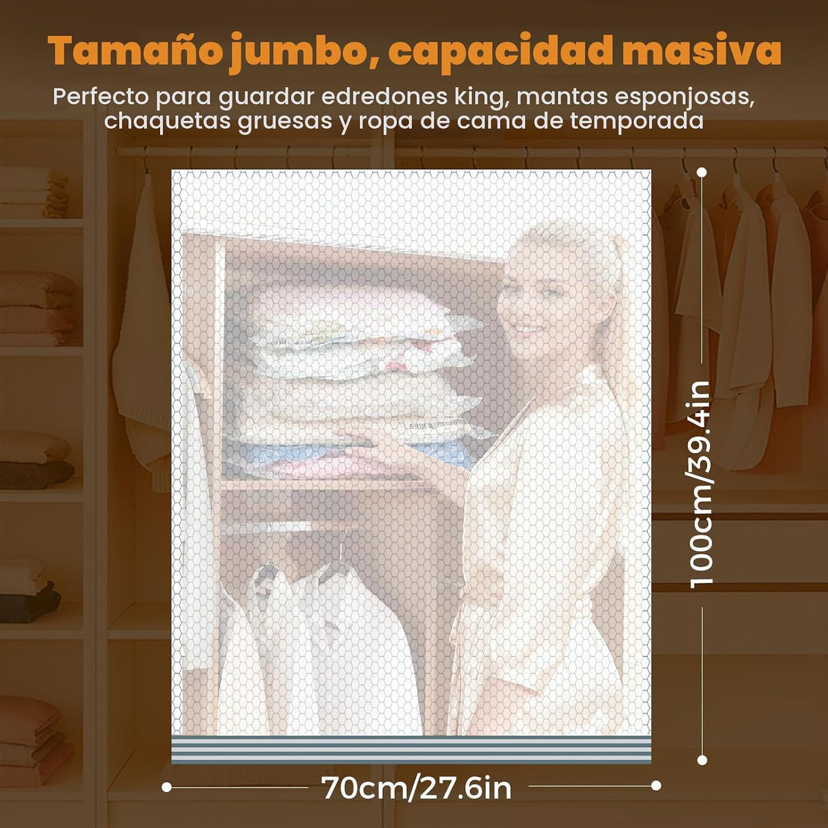 10 bolsas de almacenamiento al vacío jumbo con bomba inalámbrica, bolsas grandes de sellado al vacío para ropa, edredones, mantas, almohadas, suéter, bolsa de embalaje de compresión ahorradora de