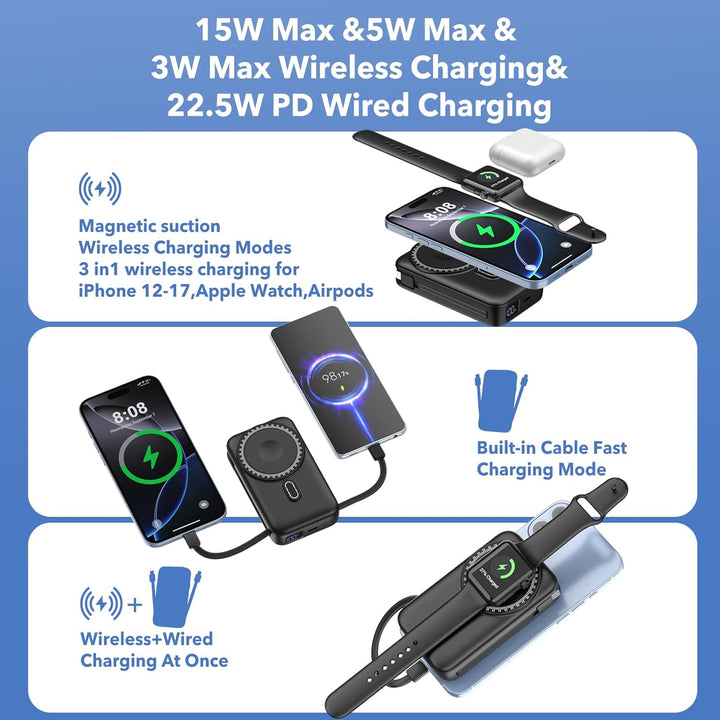 Cargador portátil magnético de 10000 mAh para iPhone con cables int...