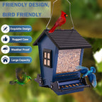 Comedero para pájaros a prueba de ardillas, colgante de metal para semillas de aves silvestres al aire libre, con perchas bilaterales activadas por peso, comedero grande que atrae a cardenales, gallineros y más pájaros, uno en azul