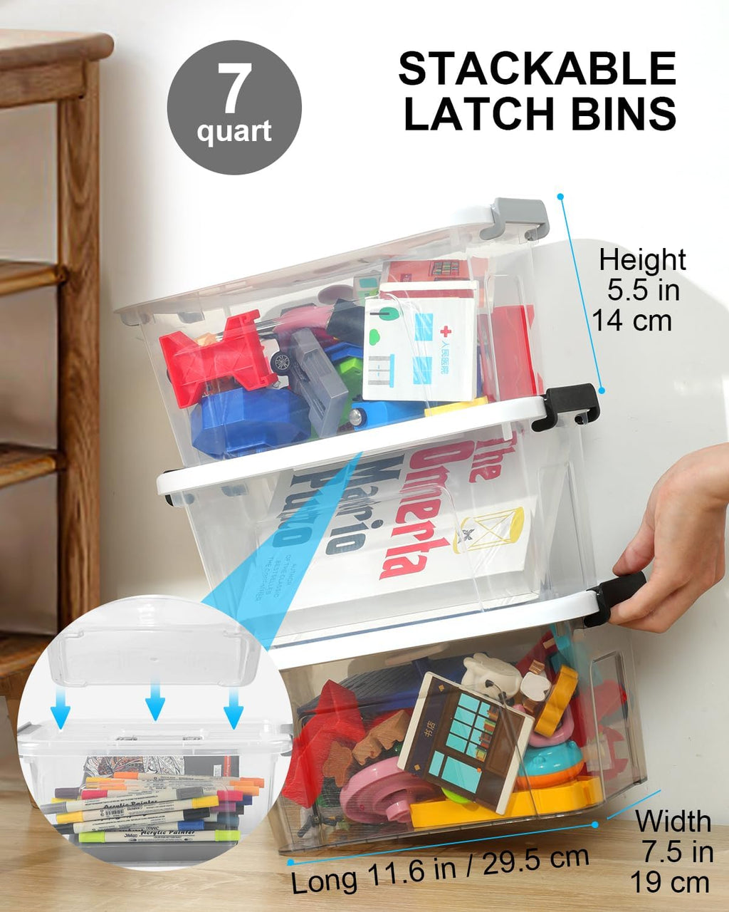 Cajas de Almacenamiento Plásticas Transparentes de 7 Qt con Tapas, Diseño Transparente, Paquete de 6