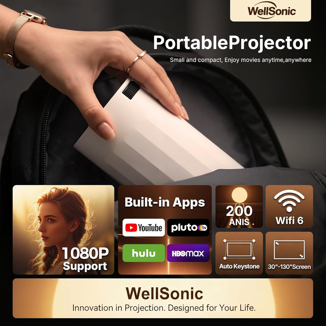 WellSonic Mini proyector con WiFi y Bluetooth, proyector de películ...