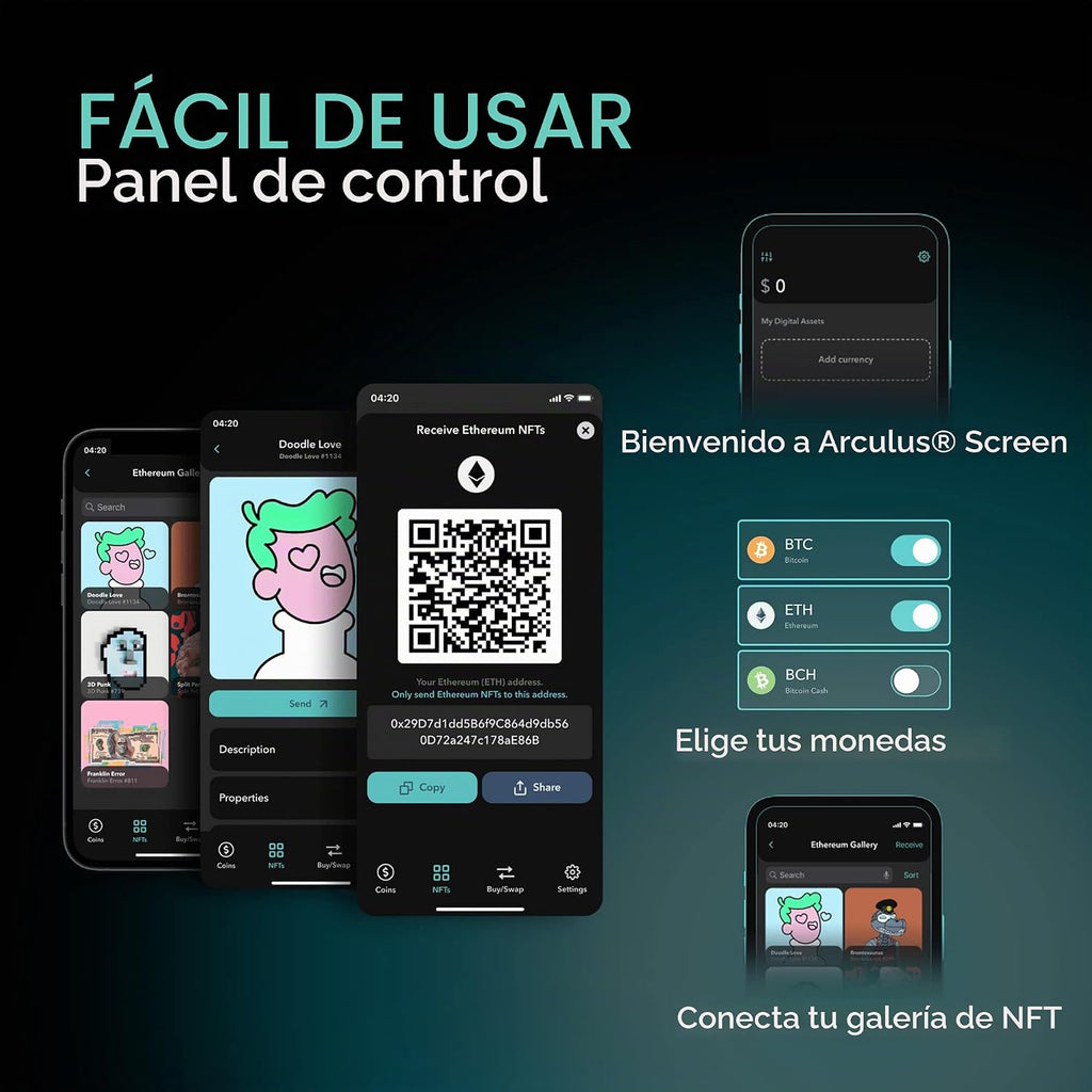 Arculus® Cartera de almacenamiento en frío criptográfico, billetera segura de Bitcoin, billetera de hardware criptográfico para NFT, Ethereum, Bitcoin, Cardano y otras criptomonedas, billetera criptográfica de autenticación de 3 factores, color plateado