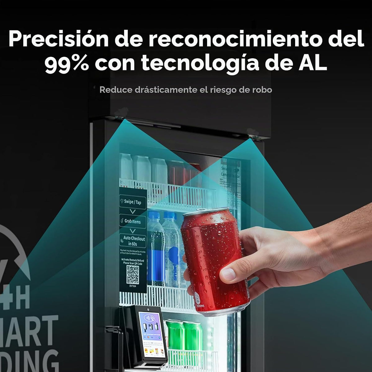 Máquina expendedora AI con autopago – DC360 Combo expendedor refrigerado para alimentos frescos, aperitivos y bebidas frías – Inventario en tiempo real – Ideal para oficina, escuela, hospital, gimnasio (negro)