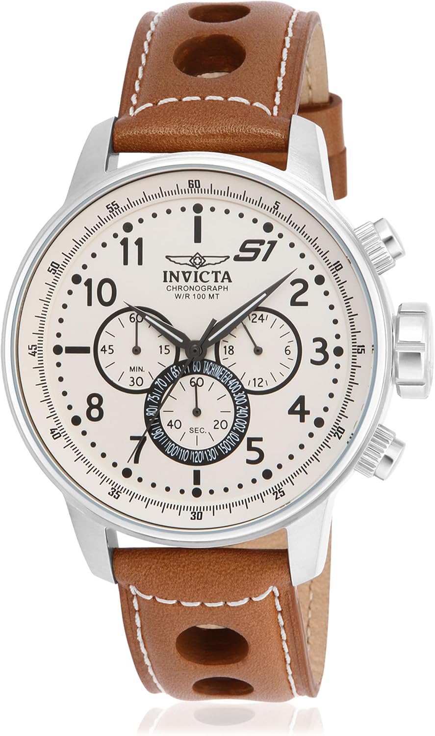 Reloj cronógrafo Invicta Rally S1 para hombre, de acero inoxidable, con correa de cuero marrón