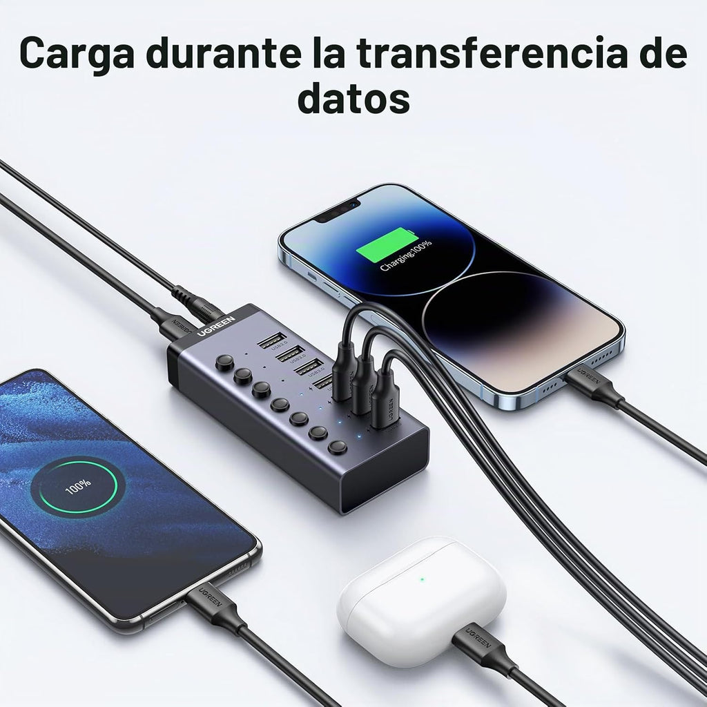 UGREEN, 90305, hub USB 3.0 de 7 puertos, adaptador 12V/2A