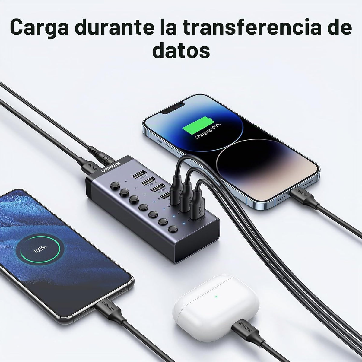 UGREEN, 90305, hub USB 3.0 de 7 puertos, adaptador 12V/2A