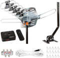 Five Star Antena HDTV digital para exteriores, rango de 241 km, control remoto inalámbrico, rotación de 360 grados, soporte de instalación Snap-On, para 5 televisores, con kit de instalación y poste