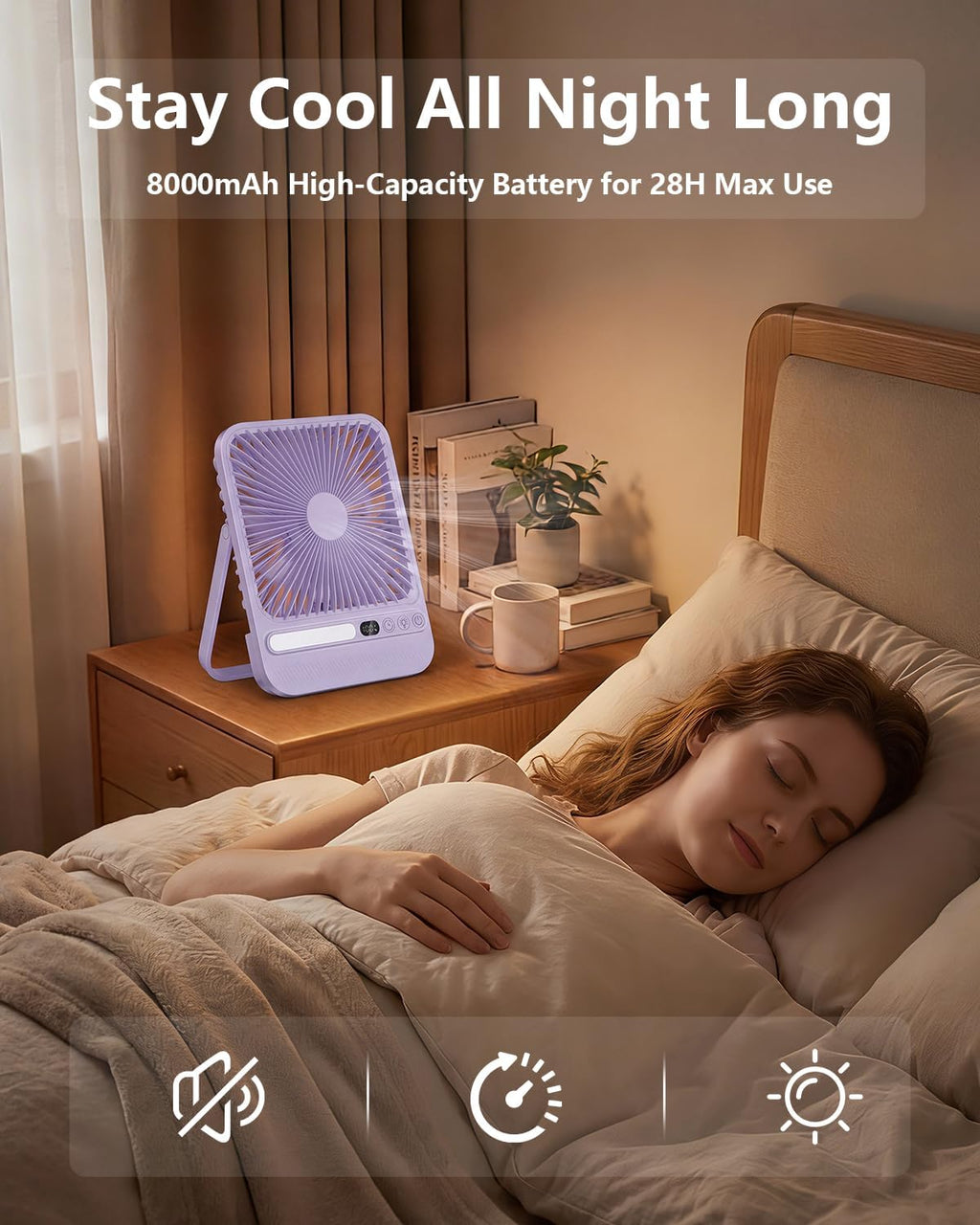 BIVBTP Ventilador de viaje portátil ultrafino de 8000 mAh con tempo...