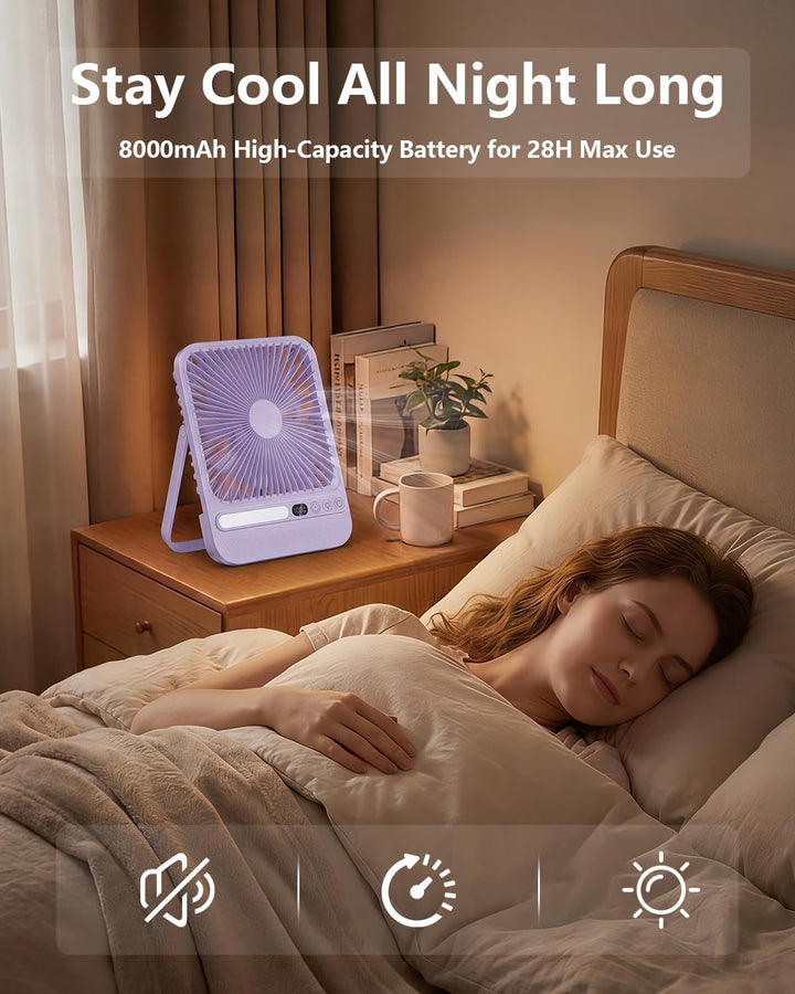 BIVBTP Ventilador de viaje portátil ultrafino de 8000 mAh con tempo...